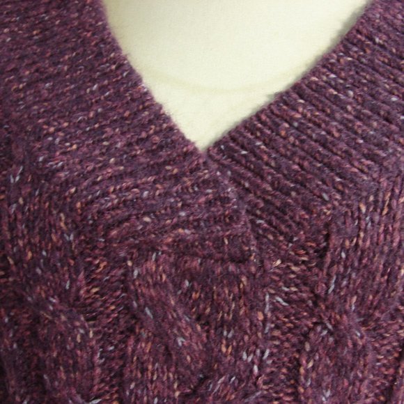 Purple Pink Flecks Cable Knit V Sweater S/Sleeve - Picture 8 of 14
